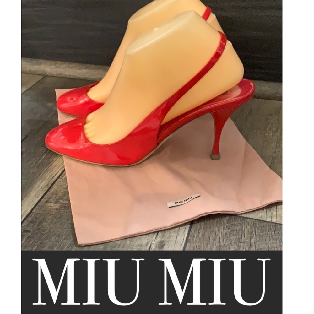 Miu Miu cherry red patent leather heels pumps 7.5